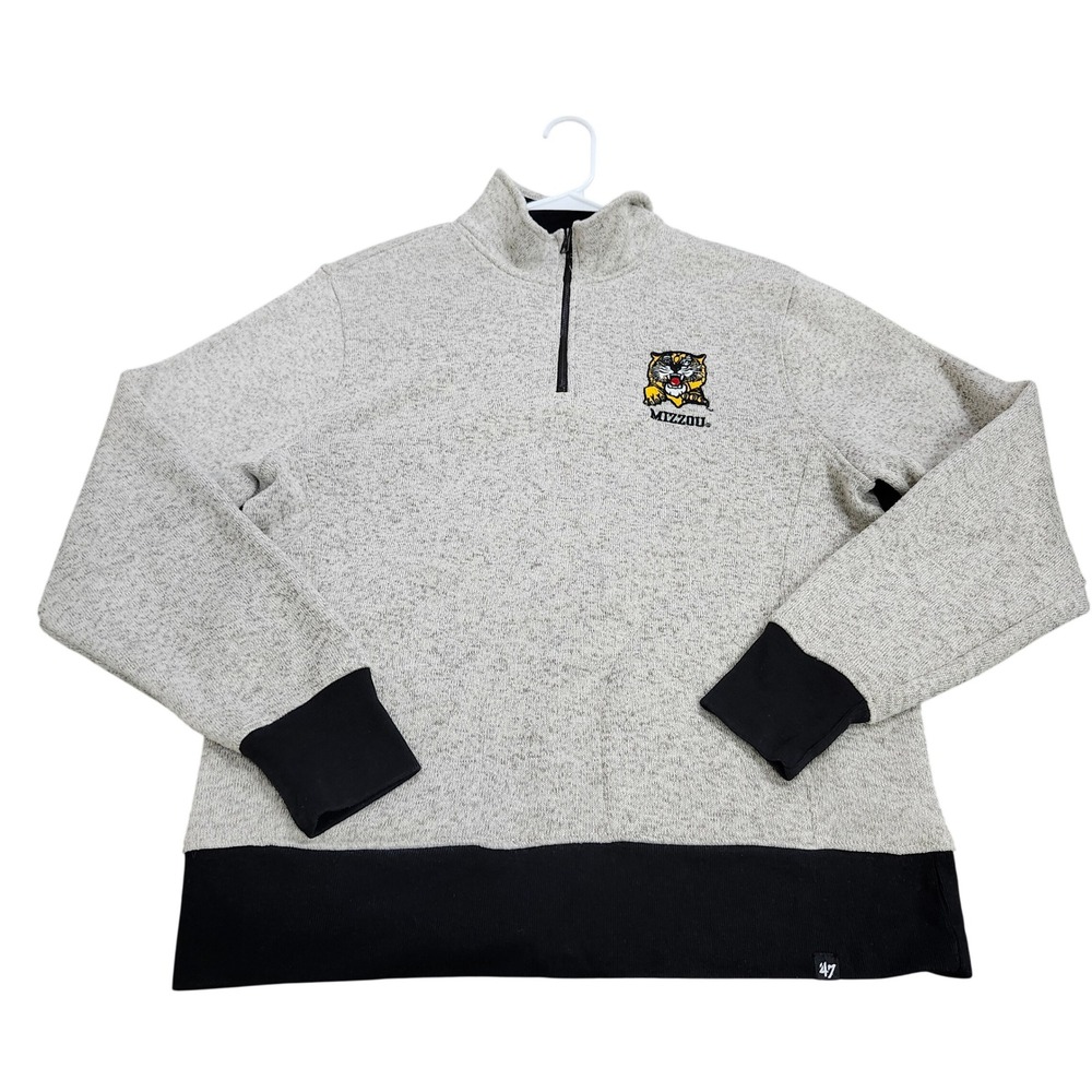 47 Brand Missouri Mizzou Tigers Mens Large Quarter Zip Pullover Oatmeal Black